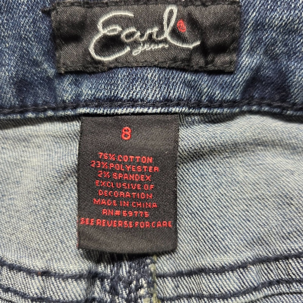 Earl Jeans Embroidered Black Floral Design Dark Denim Skinny Ankle Womens Size 8 - Picture 7 of 13